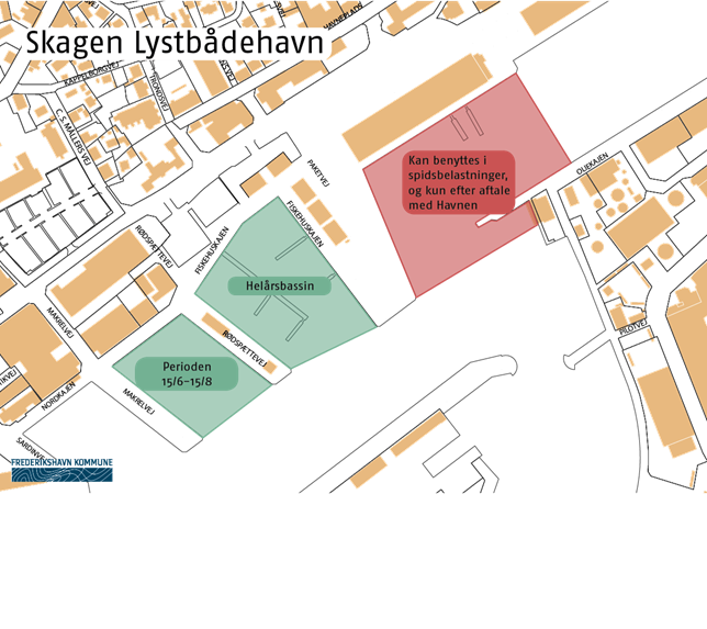 Oversigtskort over havnebassiner i Skagen Lystbådehavn